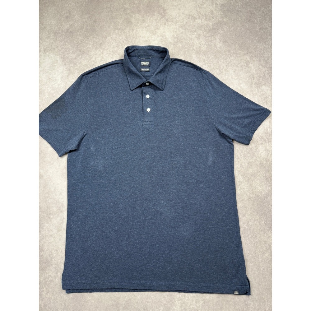 Faherty Movement Polo Shirt Men L Navy Blue Heather Short Sleeve Reserve Camp